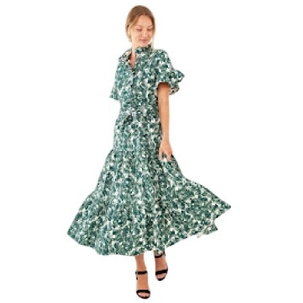 Abbey Glass Sadie Maxi Dress Green Hibiscus Jaquard $295 Size XXL NWT